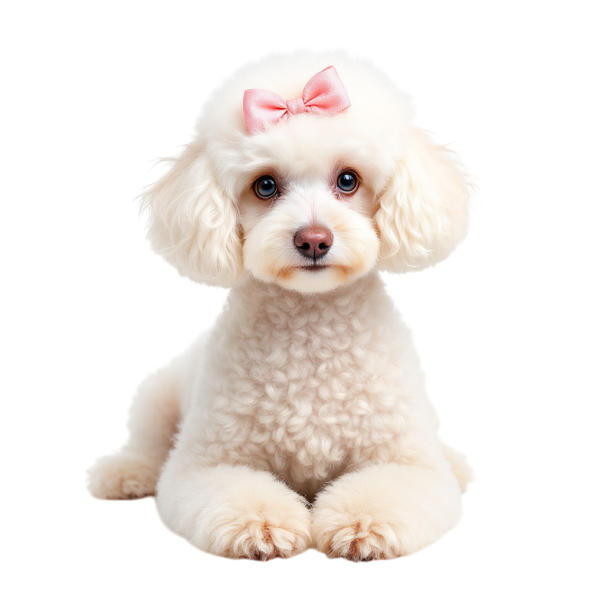 Caniche blanco con moño listo para su cuidado